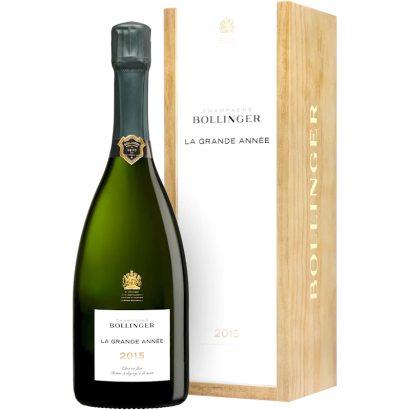 CHAMPAGNE BOLLINGER LA GRANDE ANNEE 2015 BOX DREWNIANY